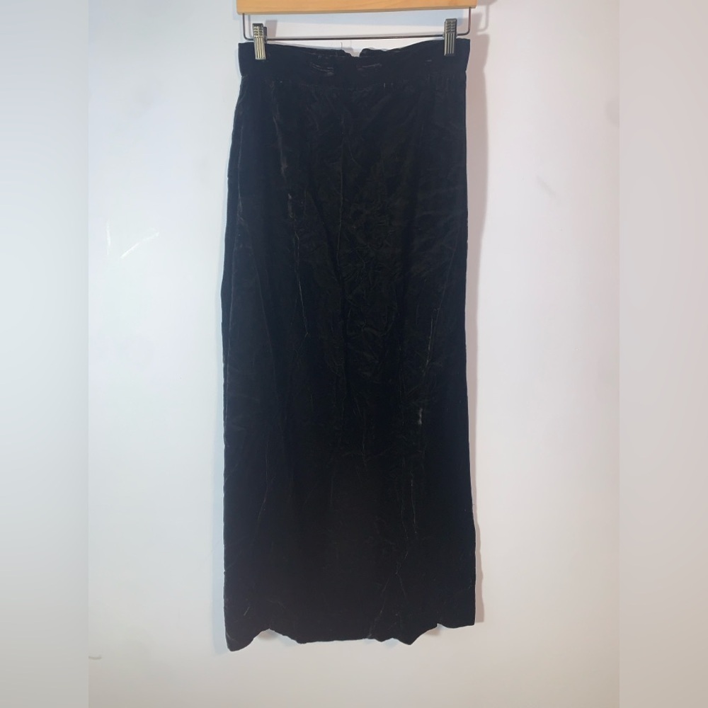 Vintage Crushed Black Velvet maxi long Skirt side slits size 10 formal lined